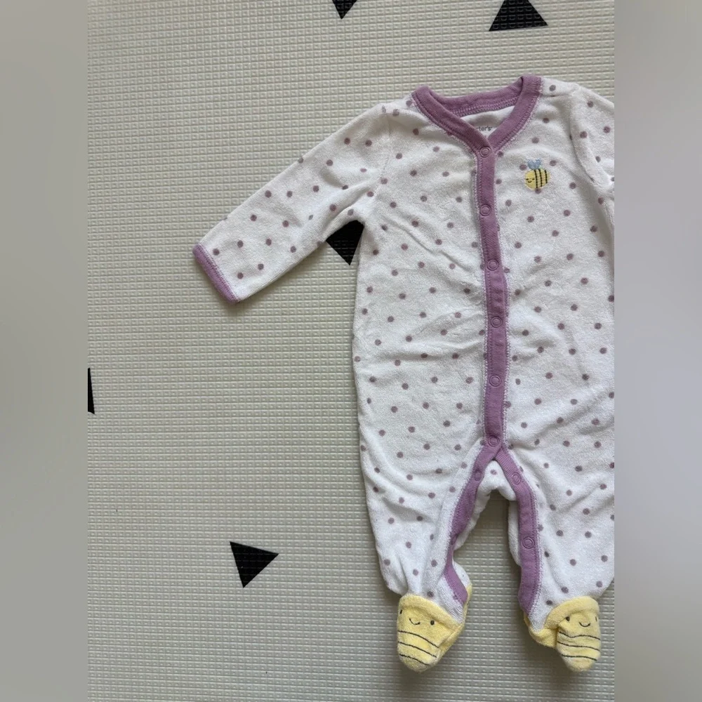 Carters|FREE w kids purchase,Baby girl Polka Dot footies w bee print,3M•novelty - Picture 3 of 5